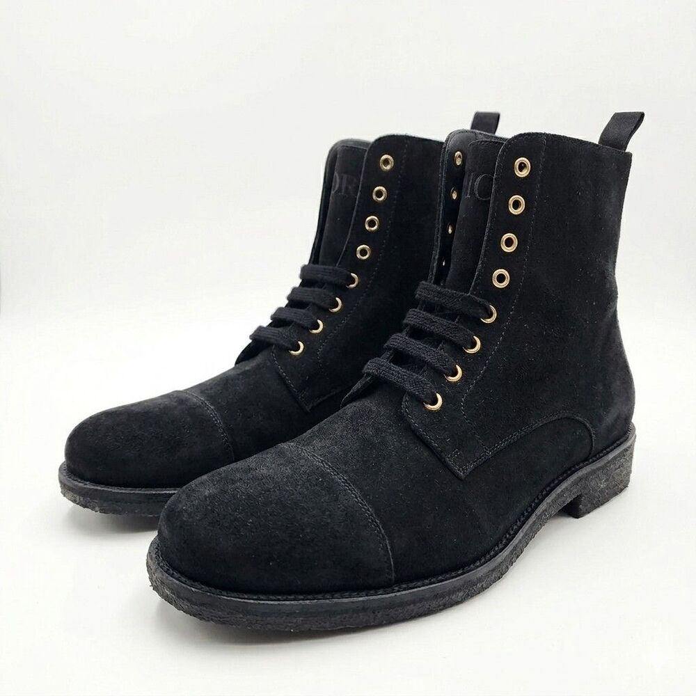 Oro Los Angeles Black Crepe Suede Cap Toe Combat Boots Mens Size 11